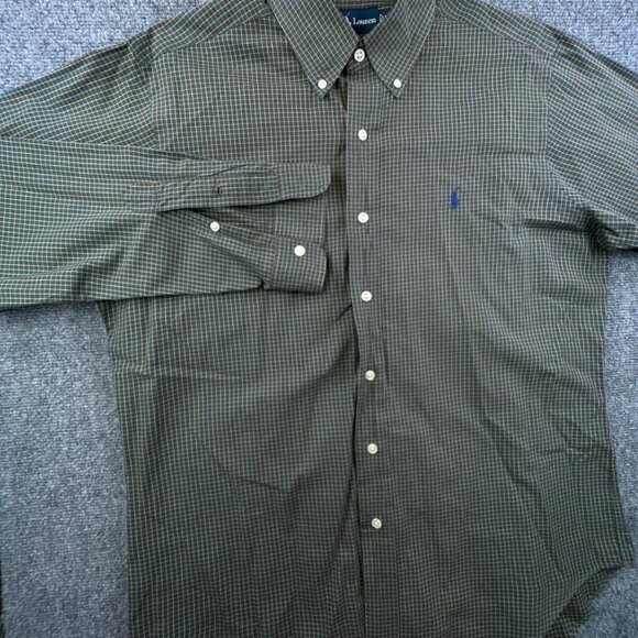 Ralph Lauren Button Up Shirt Adult Cotton Long Sleeve Medium Green Check Classic - Picture 9 of 11